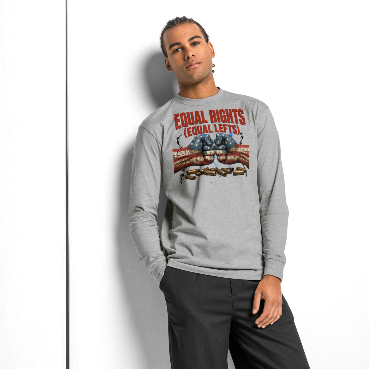 Equal Rights Equal Lefts heavyweight long sleeve t-shirt — Carbon Grey — front