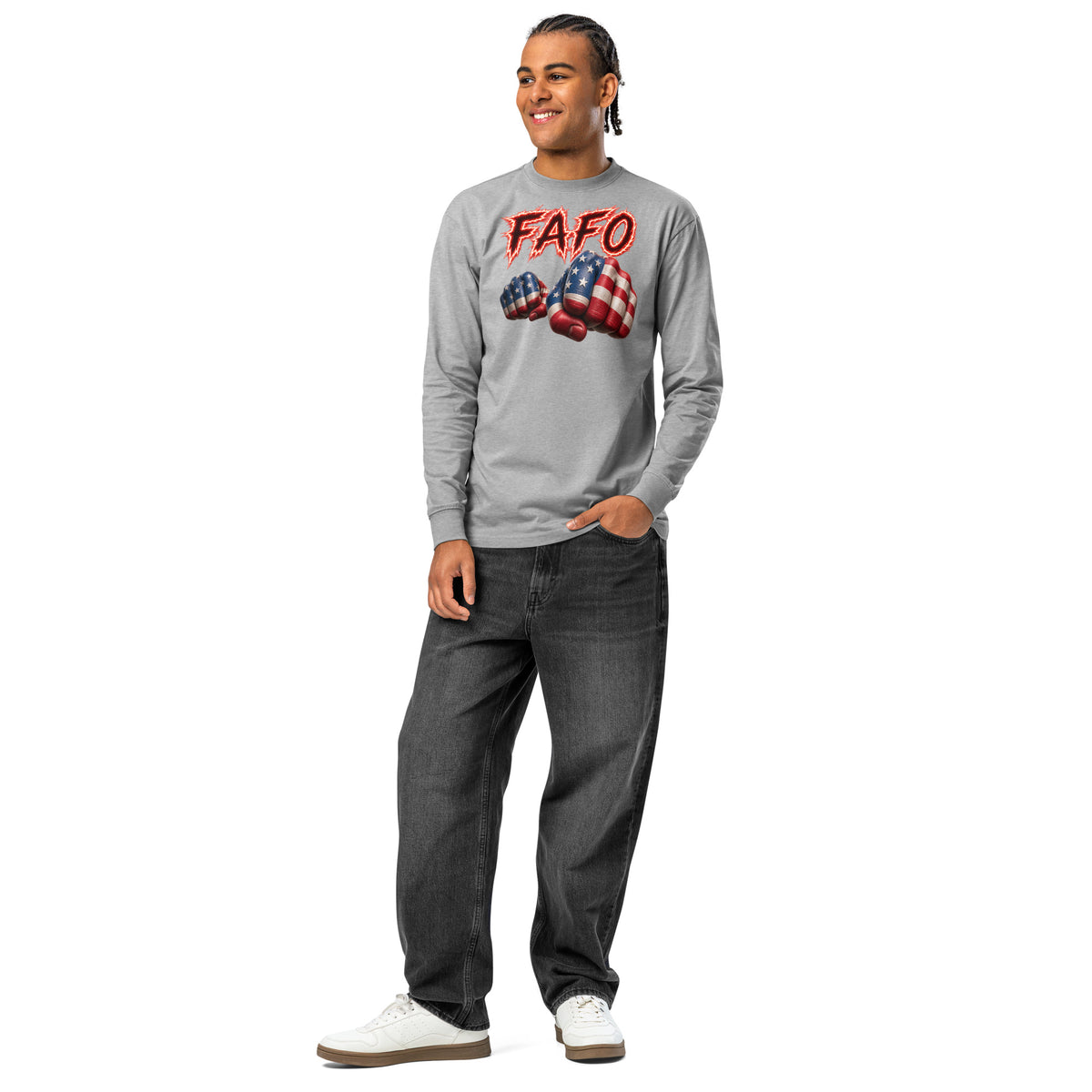 FAFO Fist heavyweight long sleeve t-shirt — Carbon Grey — front
