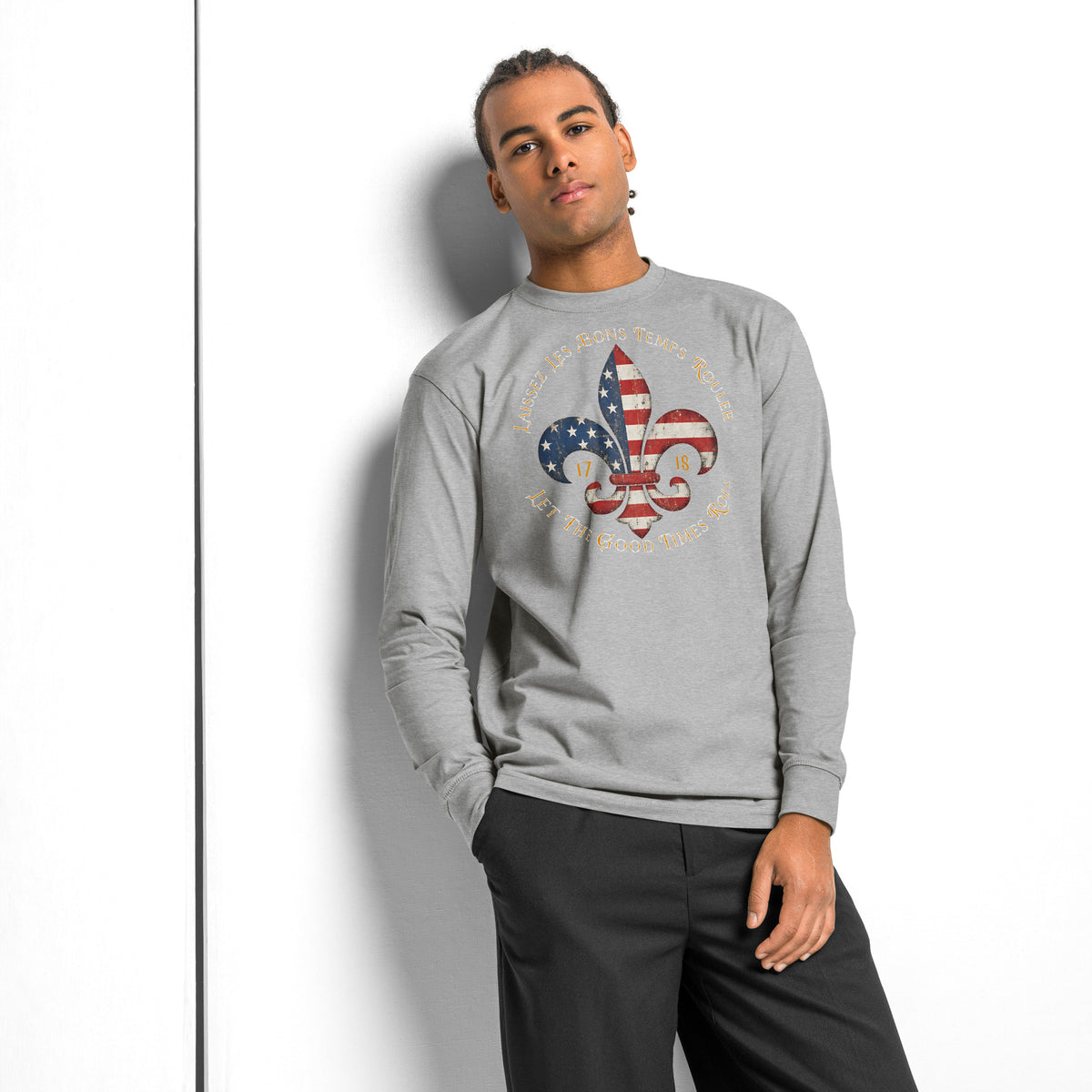 Good Times NOLA heavyweight long sleeve t-shirt — Carbon Grey — front