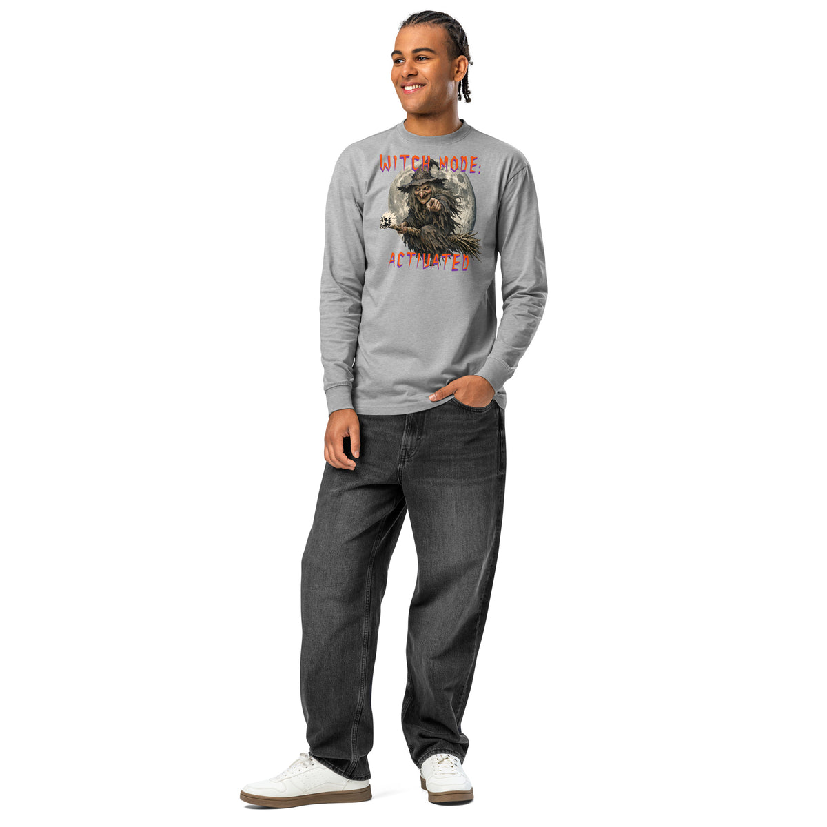 Halloween Witch Mode heavyweight long sleeve t-shirt — Carbon Grey — front