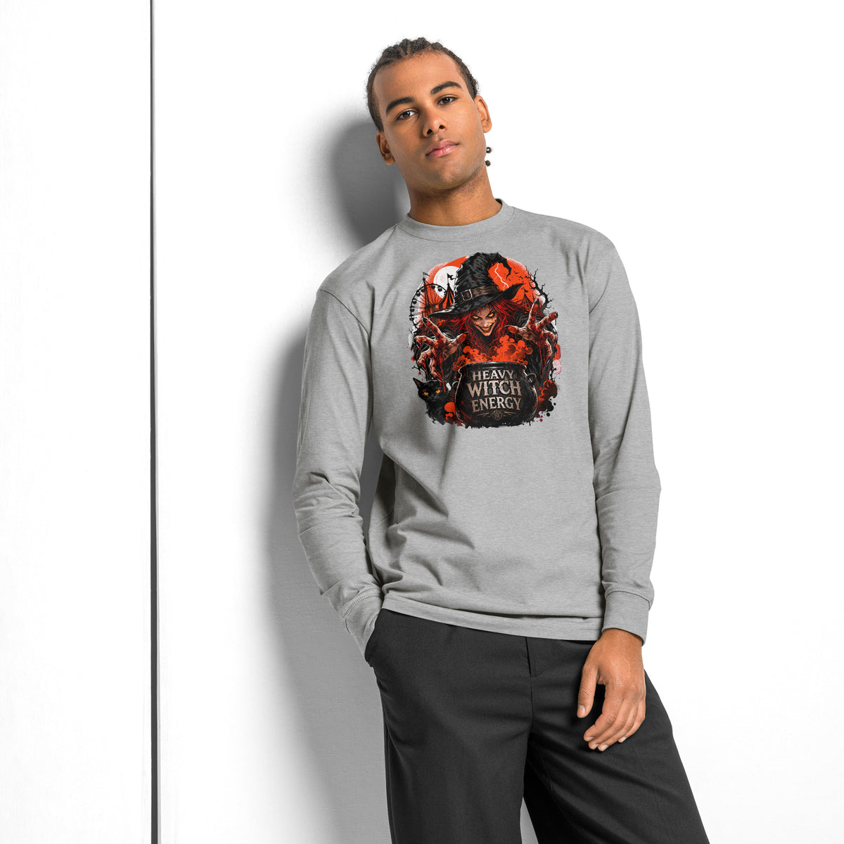 Heavy Witch Energy heavyweight long sleeve t-shirt — Carbon Grey — front