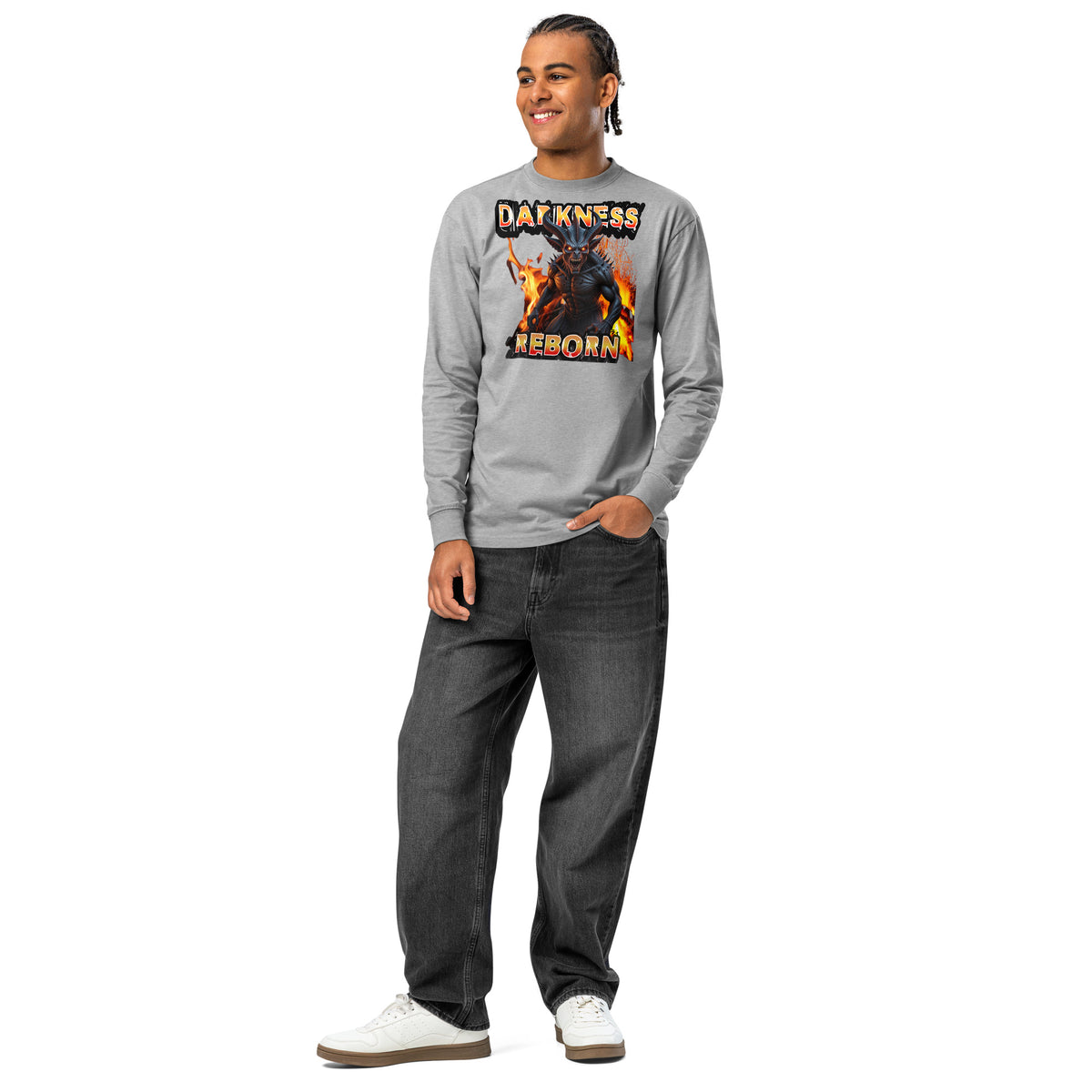 Hellfire Reborn Beast heavyweight long sleeve t-shirt — Carbon Grey — front