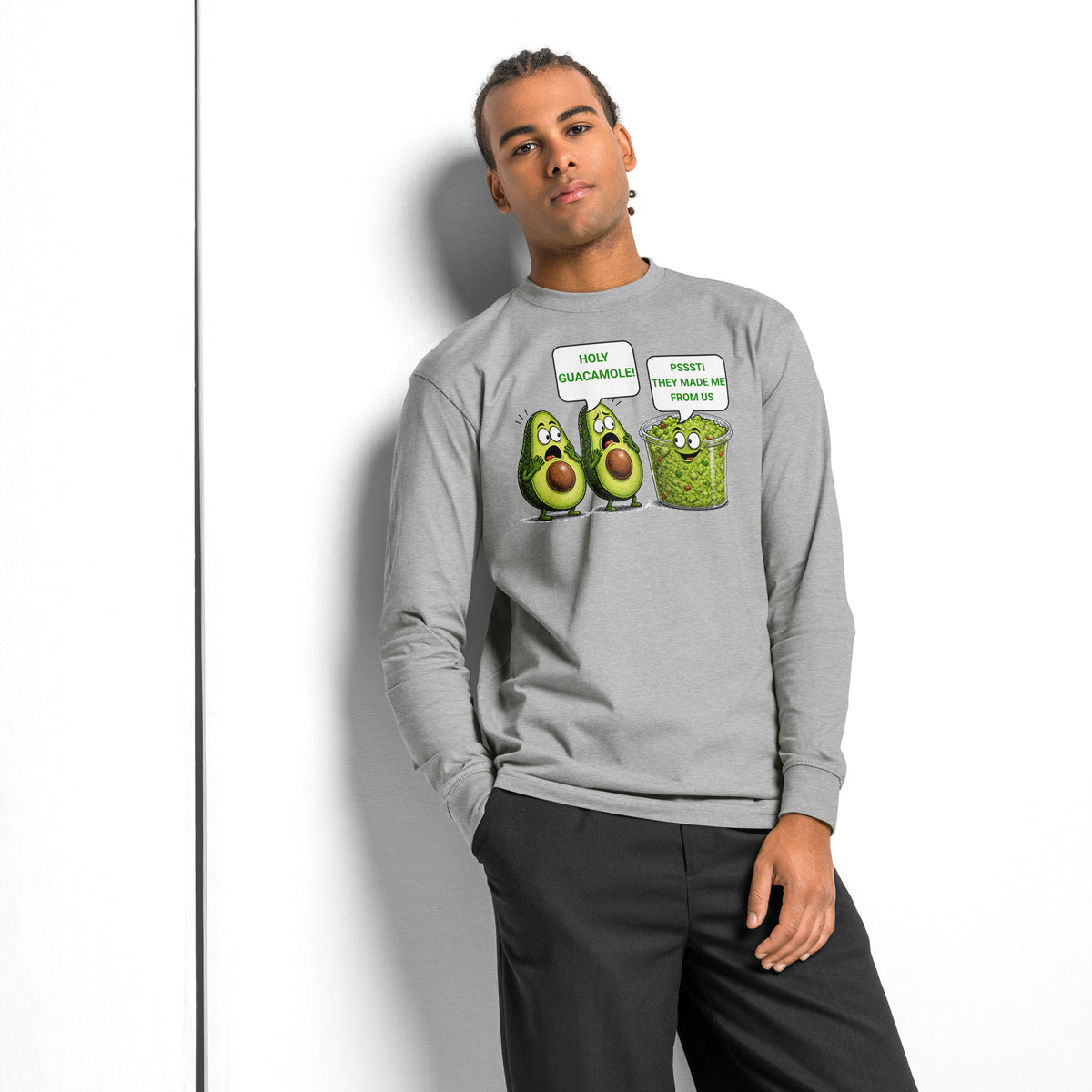 Holy Guacamole heavyweight long sleeve t-shirt — Carbon Grey — front