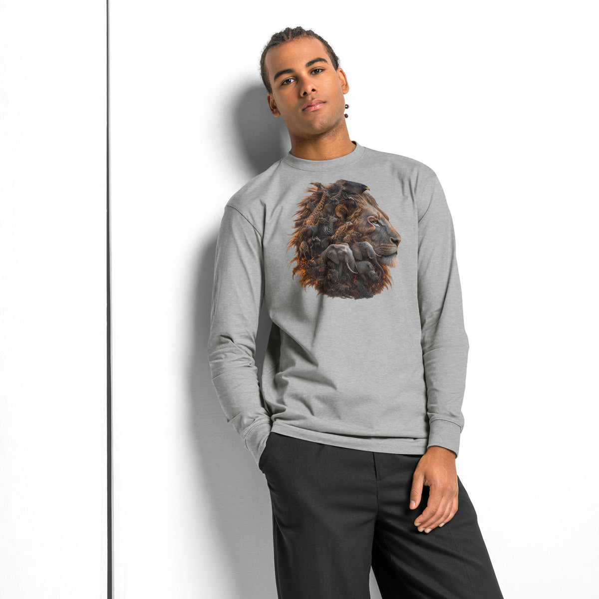 King of the Savanna heavyweight long sleeve t-shirt — Carbon Grey — front