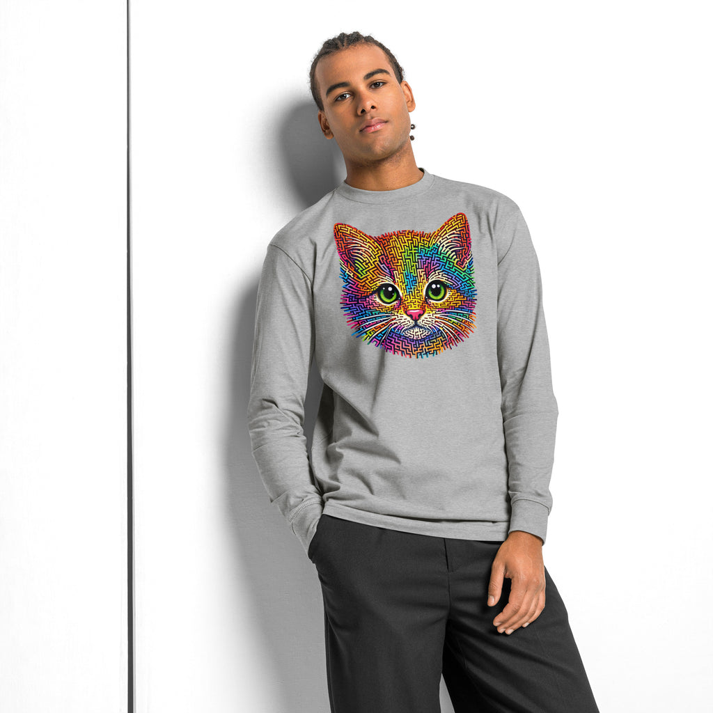 Kitten Face Maze heavyweight long sleeve t-shirt — Carbon Grey — front