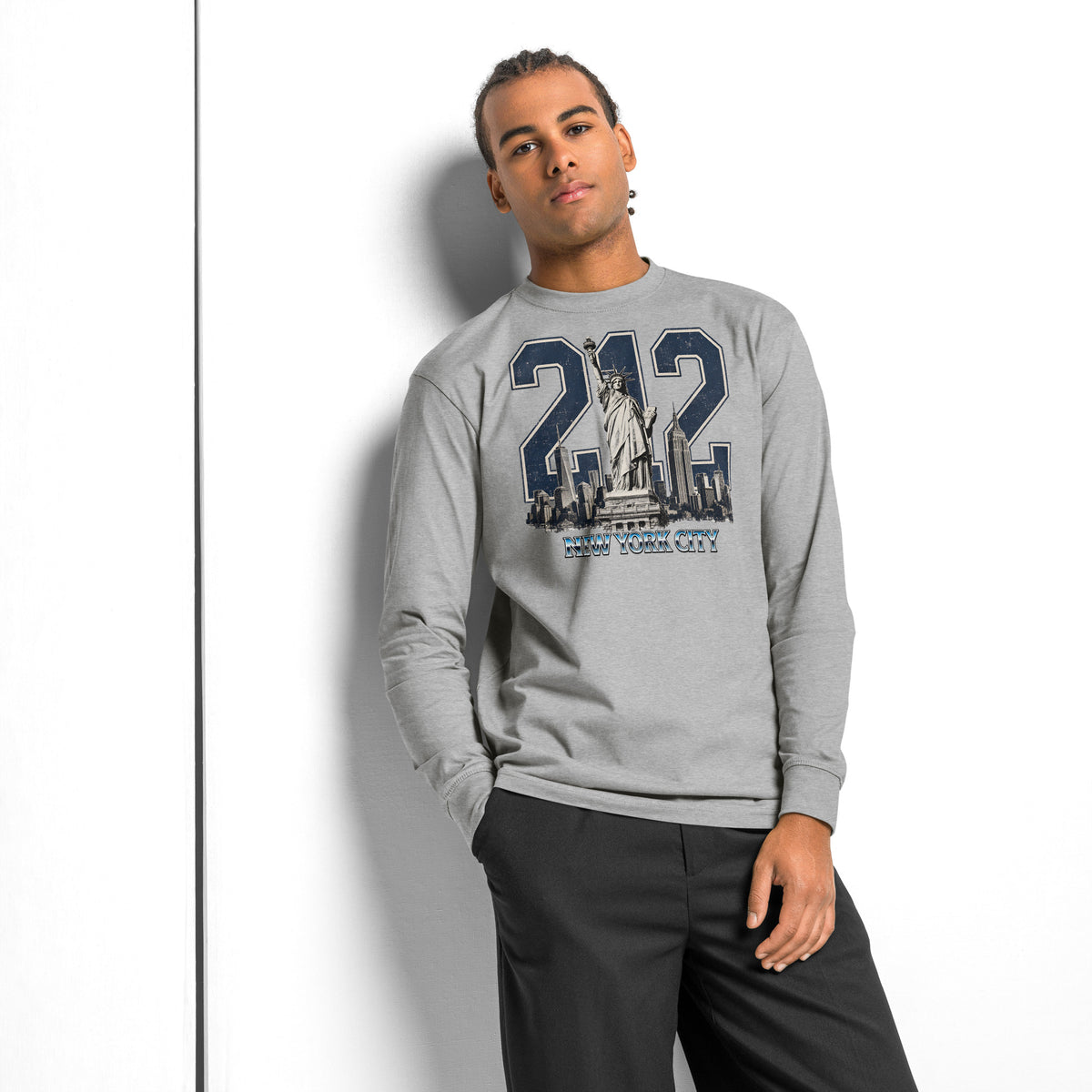 New York 212 heavyweight long sleeve t-shirt — Carbon Grey — front