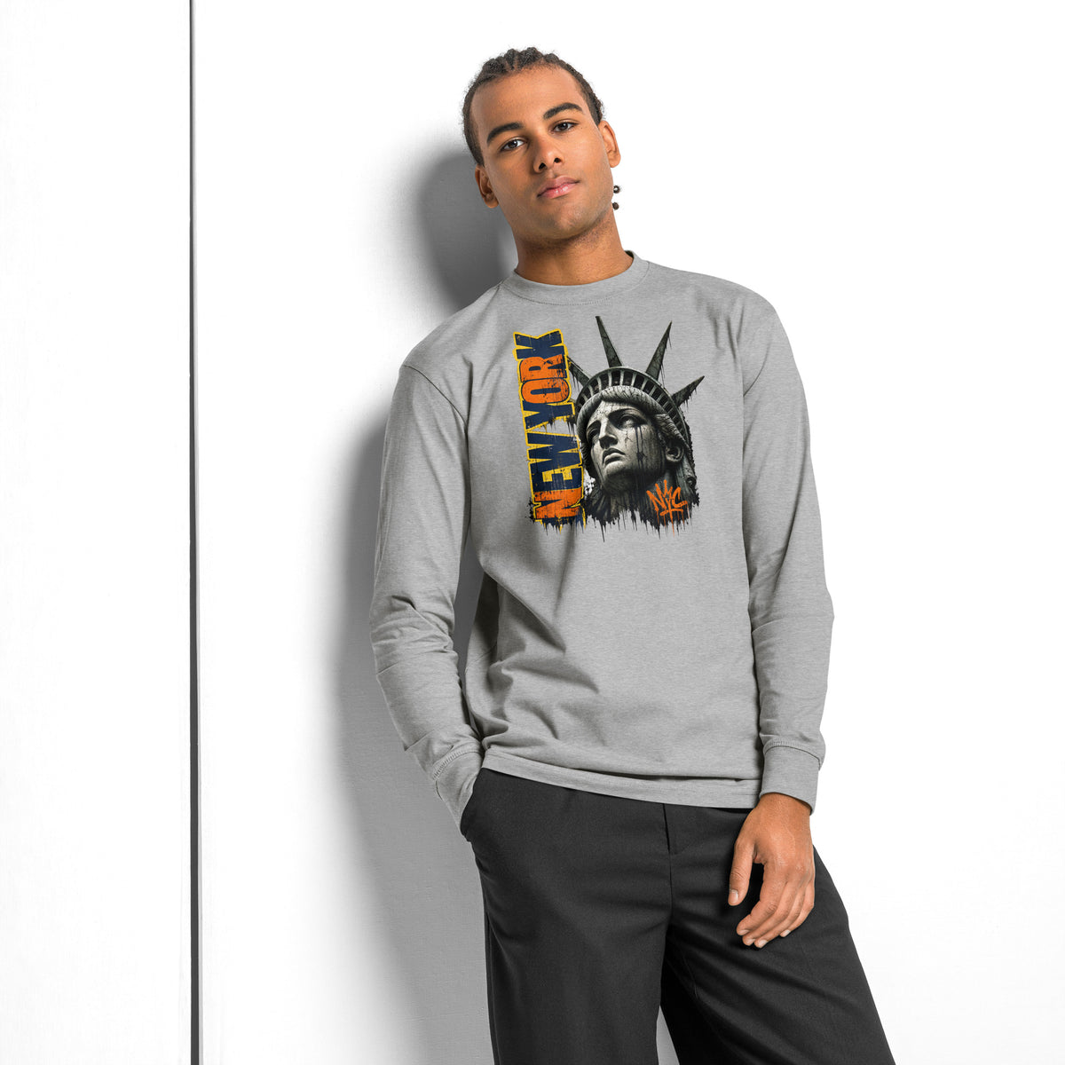 New York Grit heavyweight long sleeve t-shirt — Carbon Grey — front