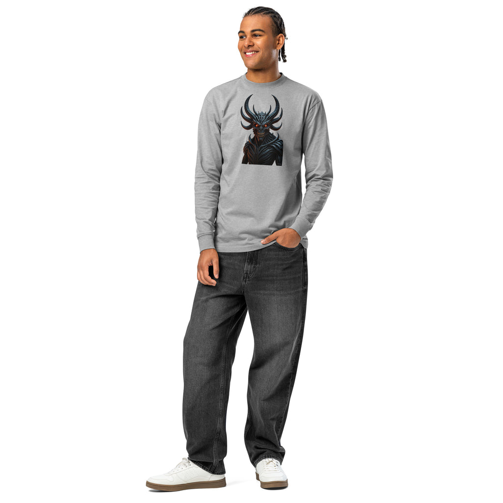 Nightmare King heavyweight long sleeve t-shirt — Carbon Grey — front