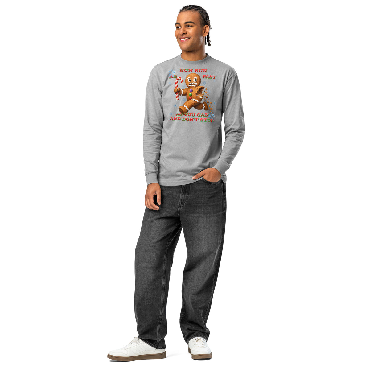 Run Run heavyweight long sleeve t-shirt — Carbon Grey — front