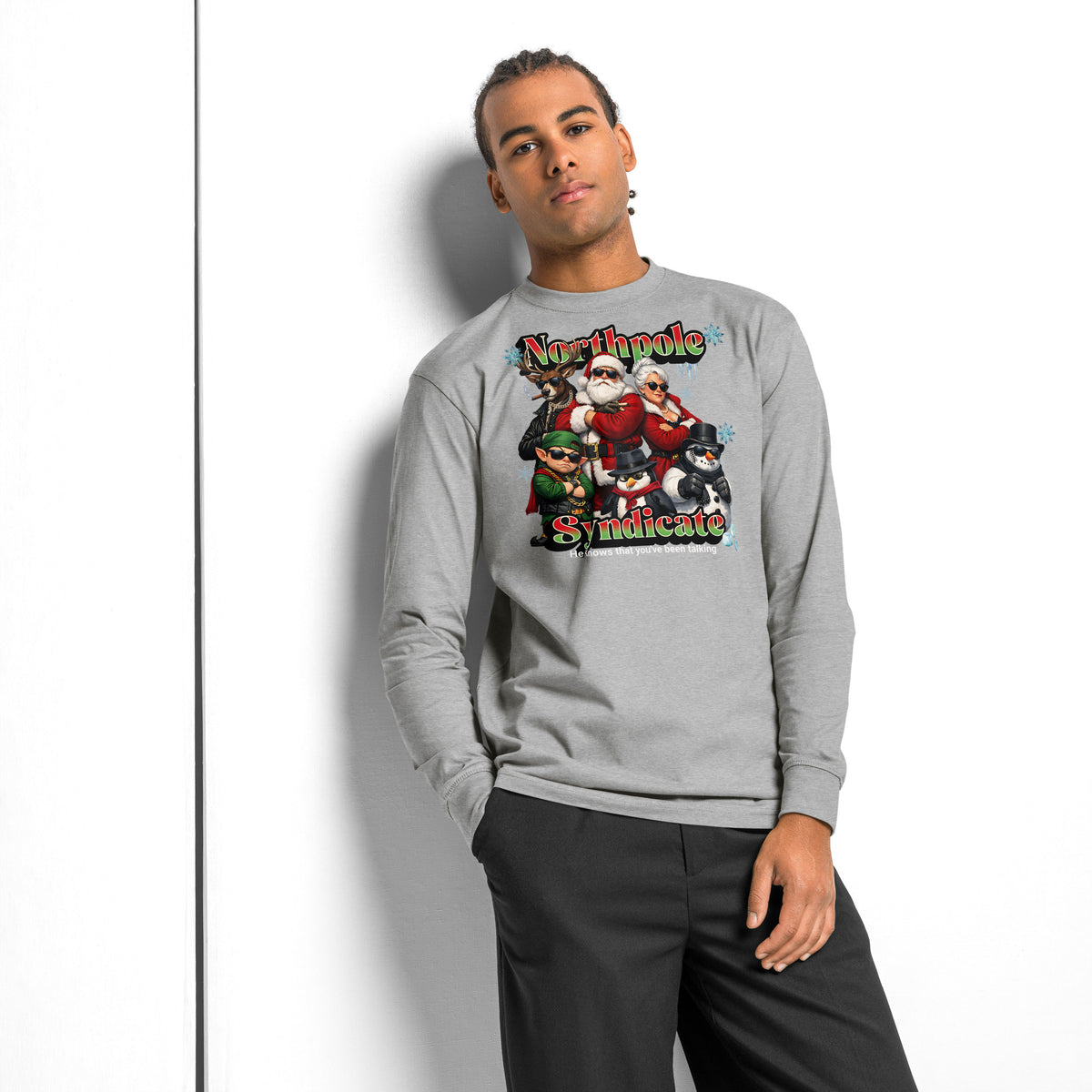 Santa’s Xmas Crew heavyweight long sleeve t-shirt — Carbon Grey — front