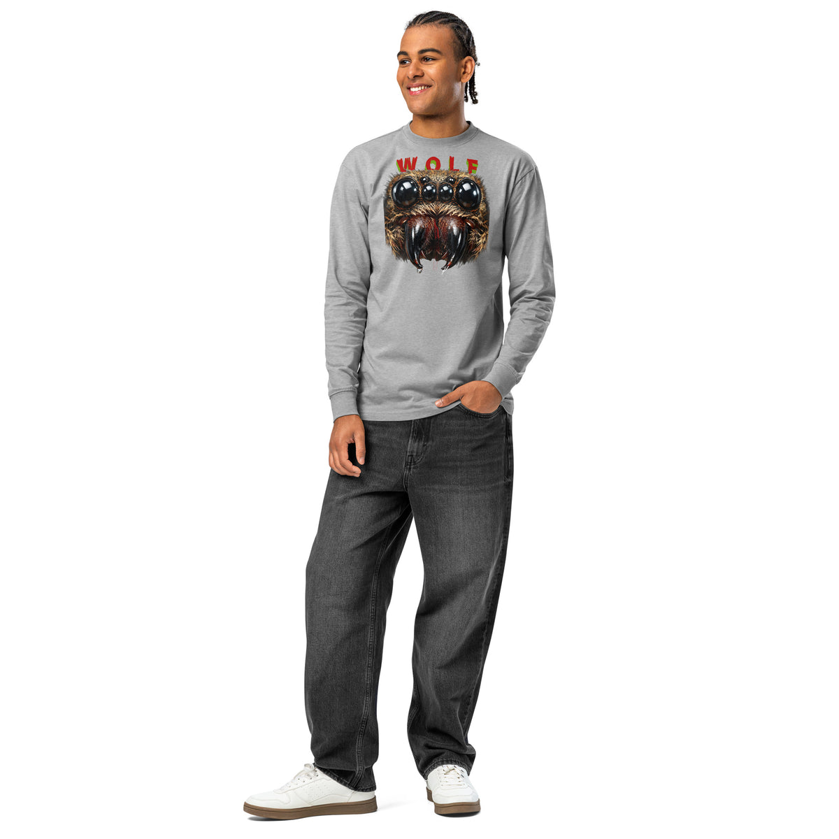Spider Eyes heavyweight long sleeve t-shirt — Carbon Grey — front