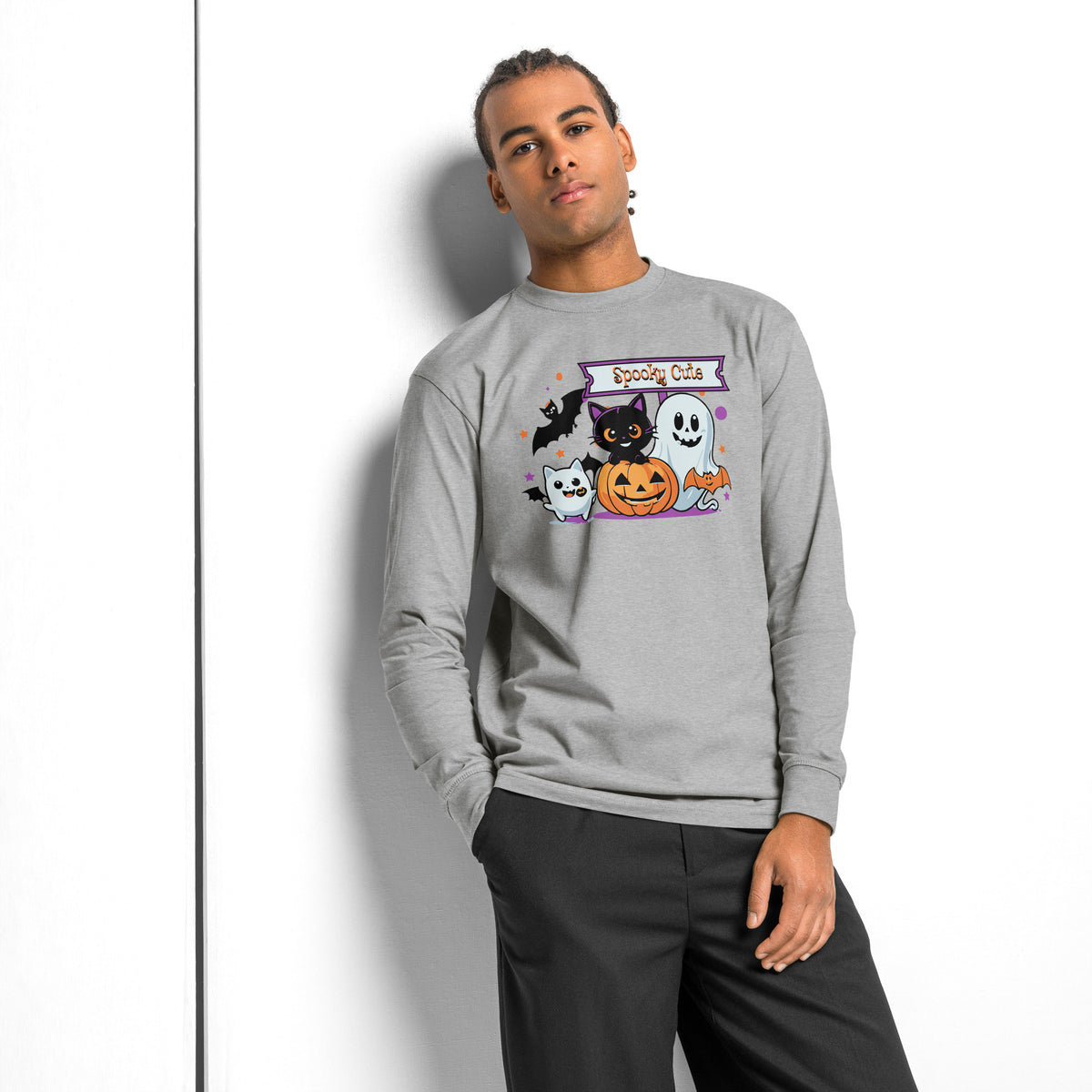 Spooky Cute Halloween heavyweight long sleeve t-shirt — Carbon Grey — front