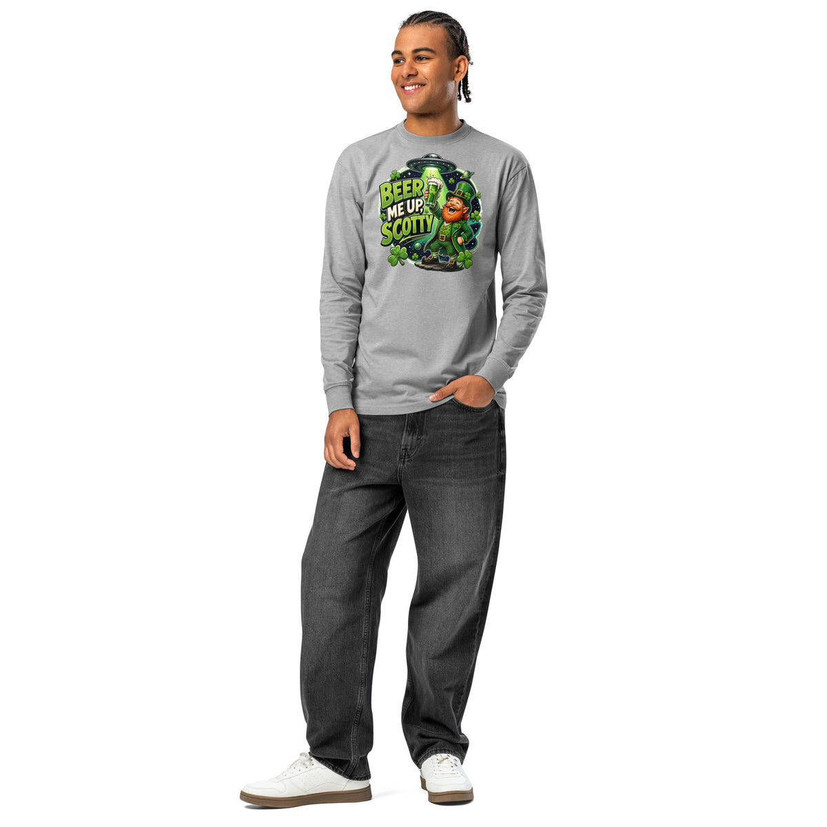St. Patrick’s Day Cheers heavyweight long sleeve t-shirt — Carbon Grey — front