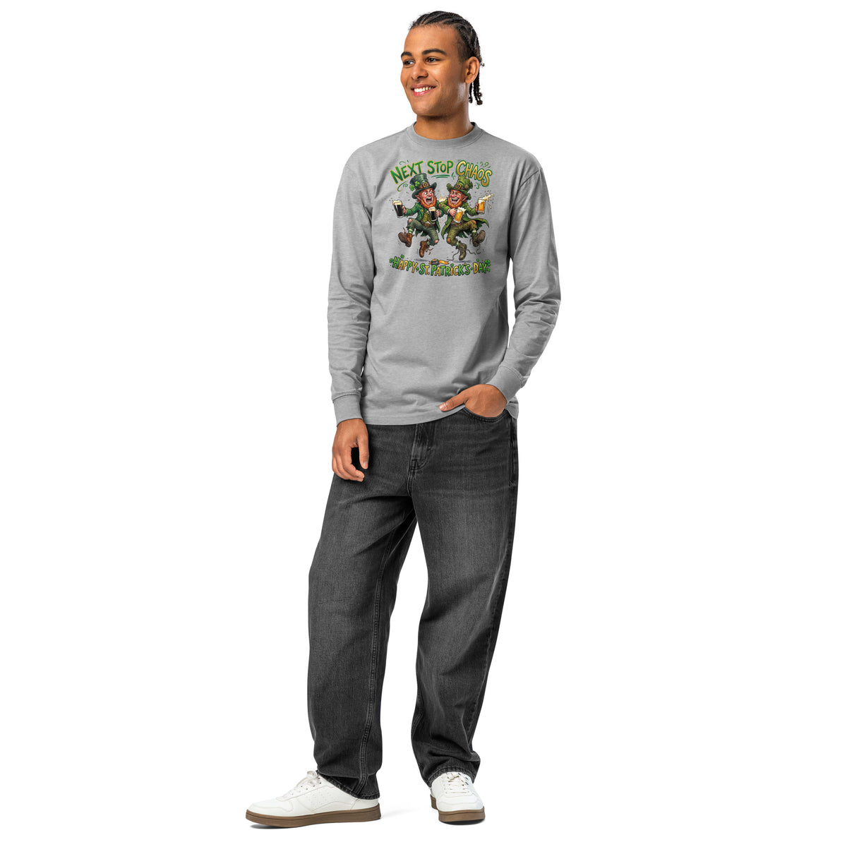 St. Patrick’s Day Chaos heavyweight long sleeve t-shirt — Carbon Grey — front
