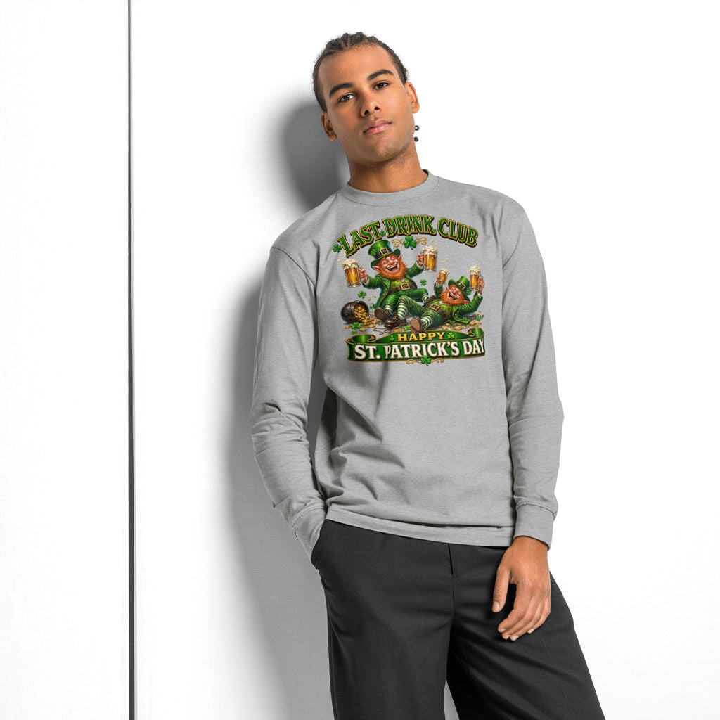 St. Patrick’s Day Last Drink heavyweight long sleeve t-shirt — Carbon Grey — front