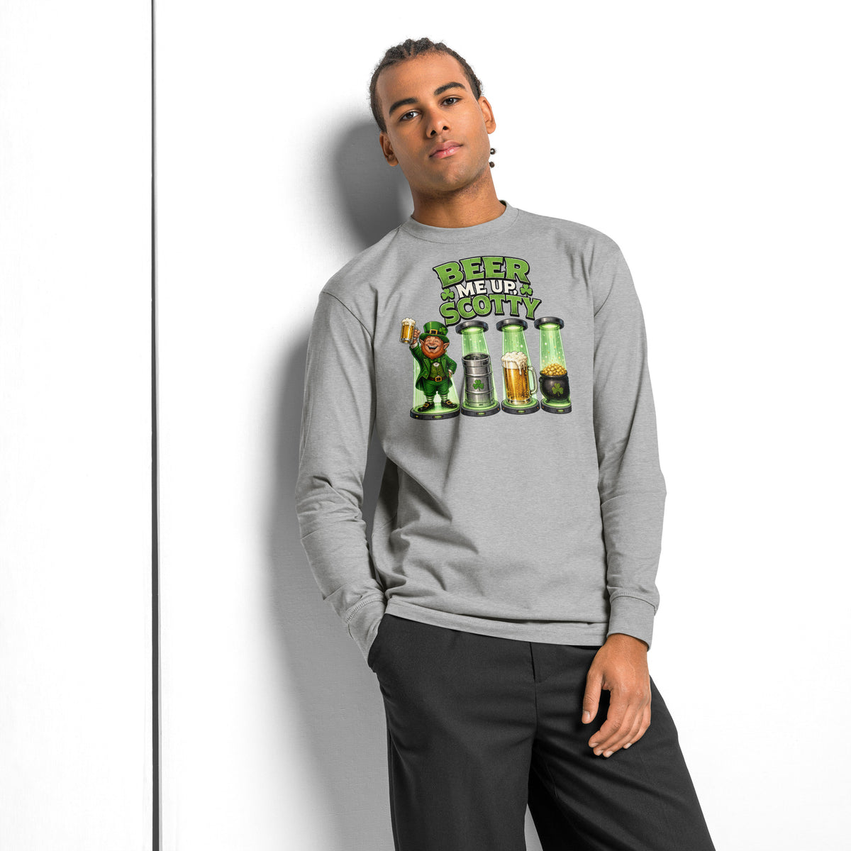 St. Patrick’s Day Transporter heavyweight long sleeve t-shirt — Carbon Grey — front