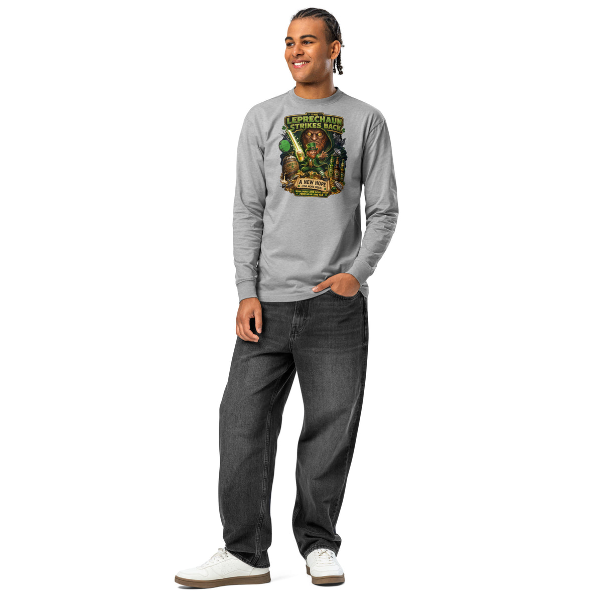 Leprechaun Strikes Back heavyweight long sleeve t-shirt — Carbon Grey — front