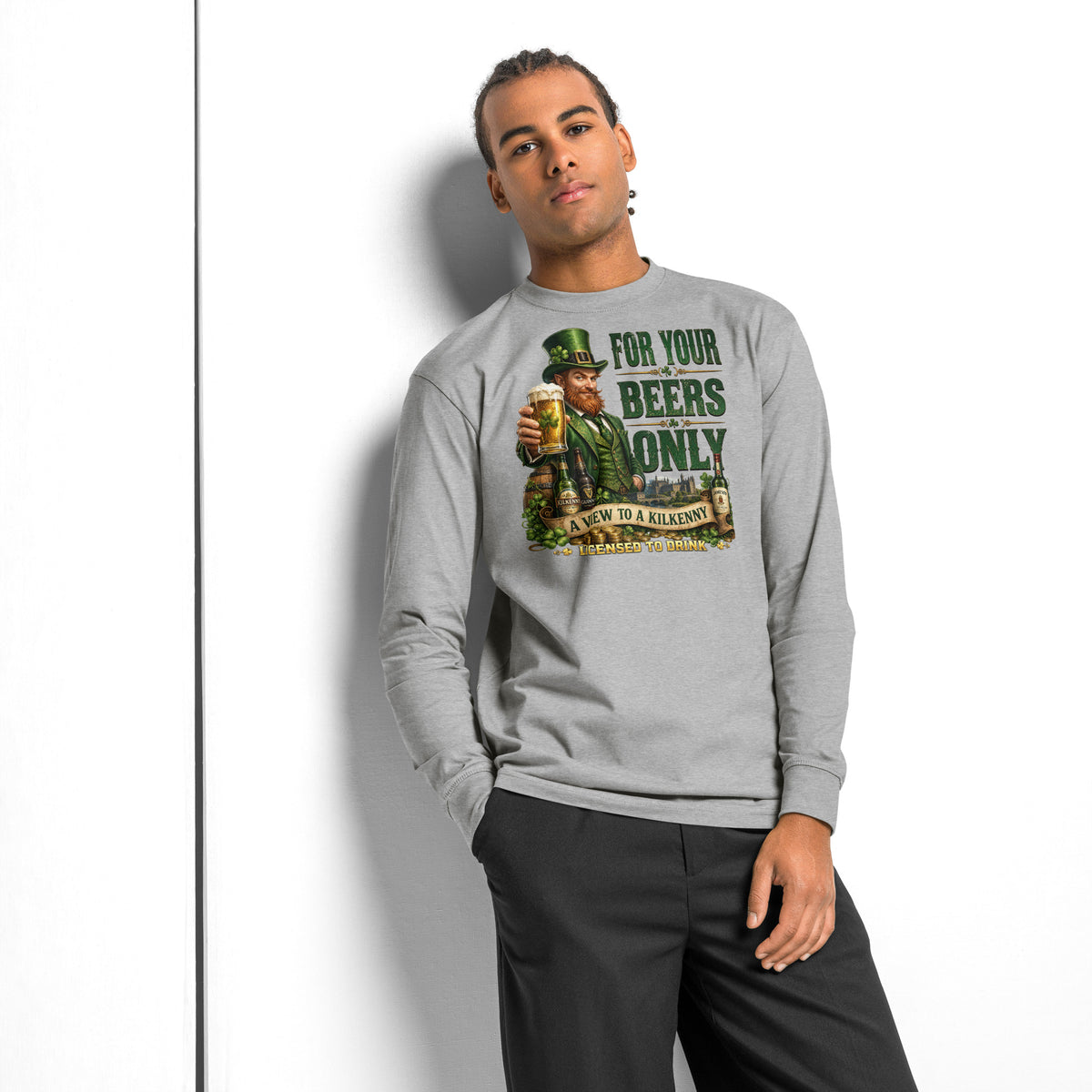 For Your Beers Only heavyweight long sleeve t-shirt — Carbon Grey — front