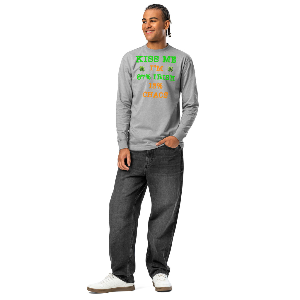 Kiss Me — Irish Chaos heavyweight long sleeve t-shirt — Carbon Grey — front