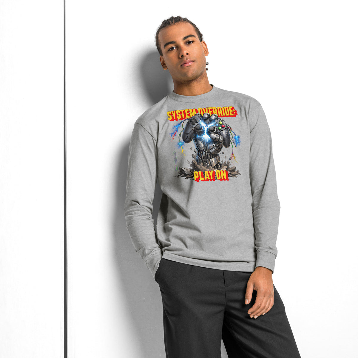System Override Gamer heavyweight long sleeve t-shirt — Carbon Grey — front