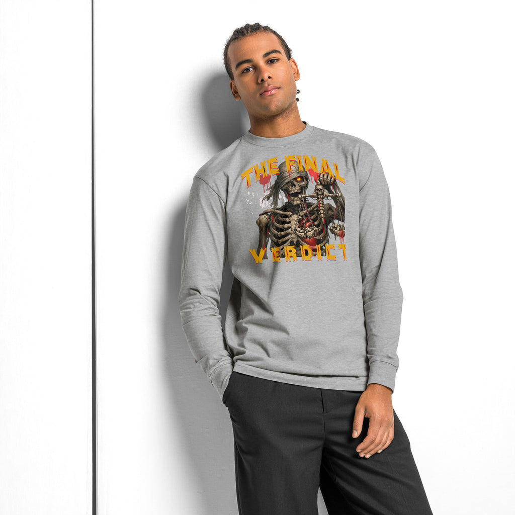 The Final Verdict heavyweight long sleeve t-shirt — Carbon Grey — front