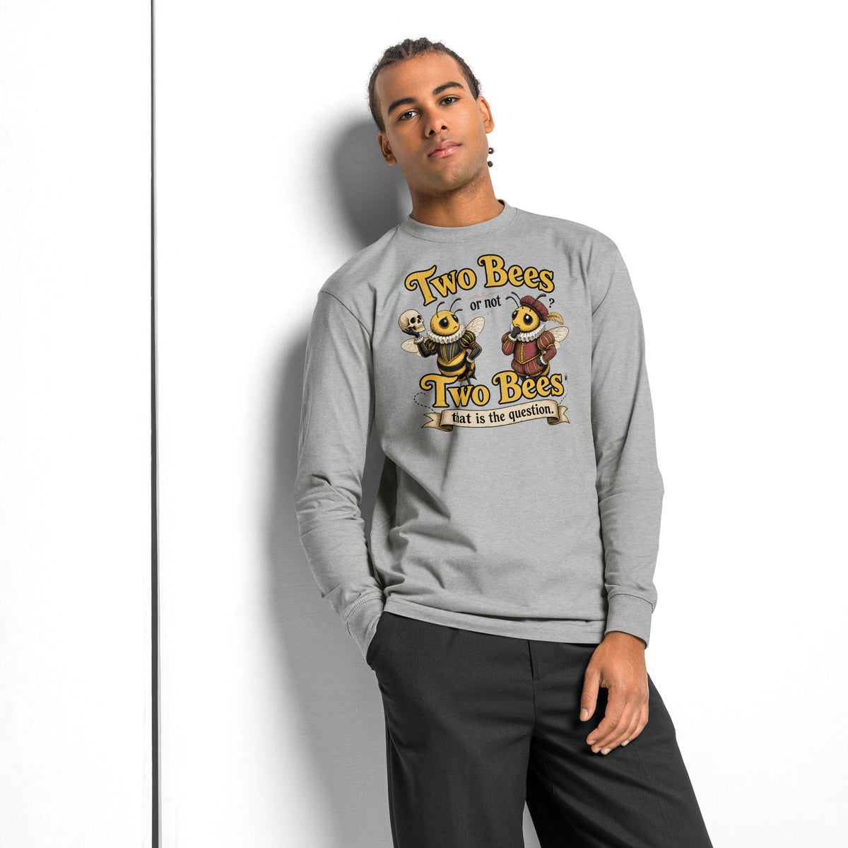 Two Bees heavyweight long sleeve t-shirt — Carbon Grey — front