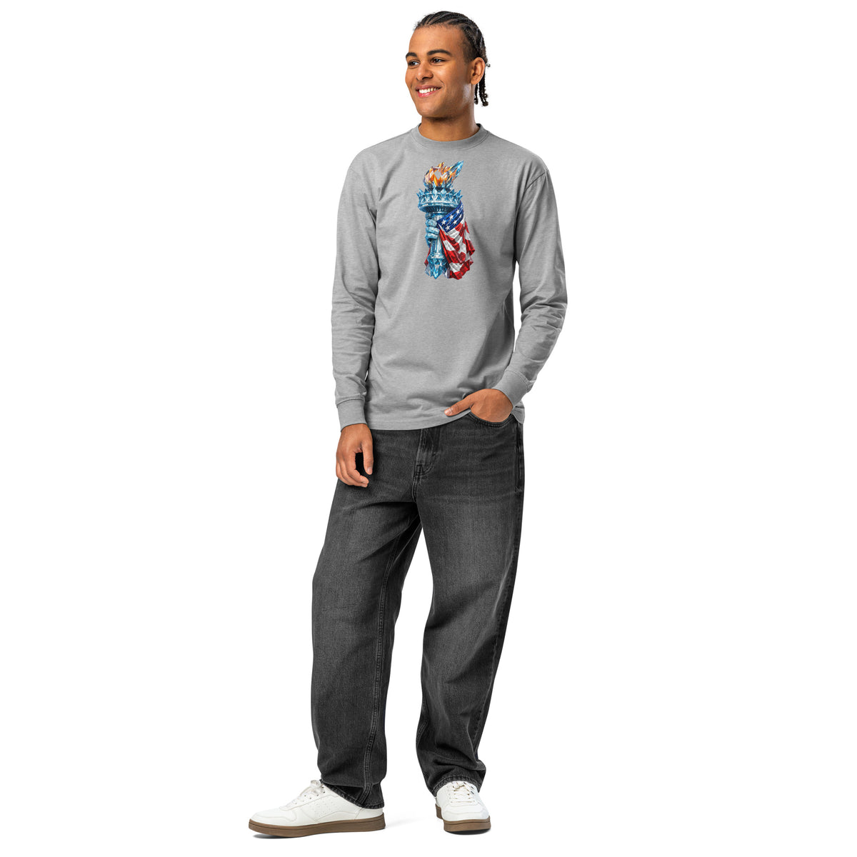 USA Liberty Ice Torch heavyweight long sleeve t-shirt — Carbon Grey — front