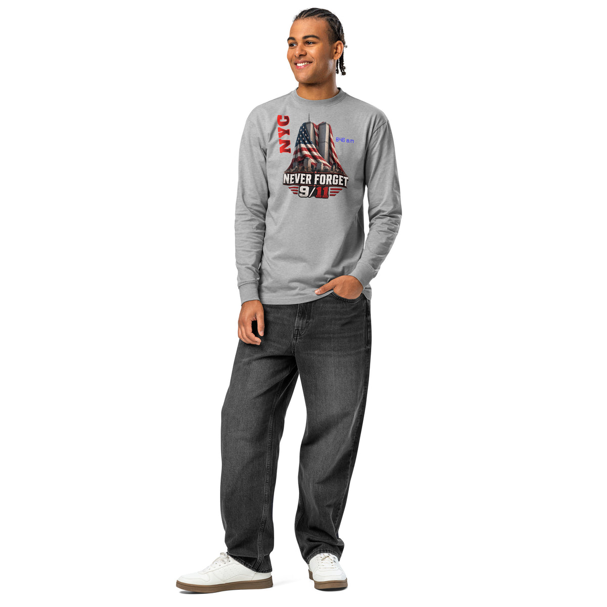 WTC 9/11 heavyweight long sleeve t-shirt — Carbon Grey — front