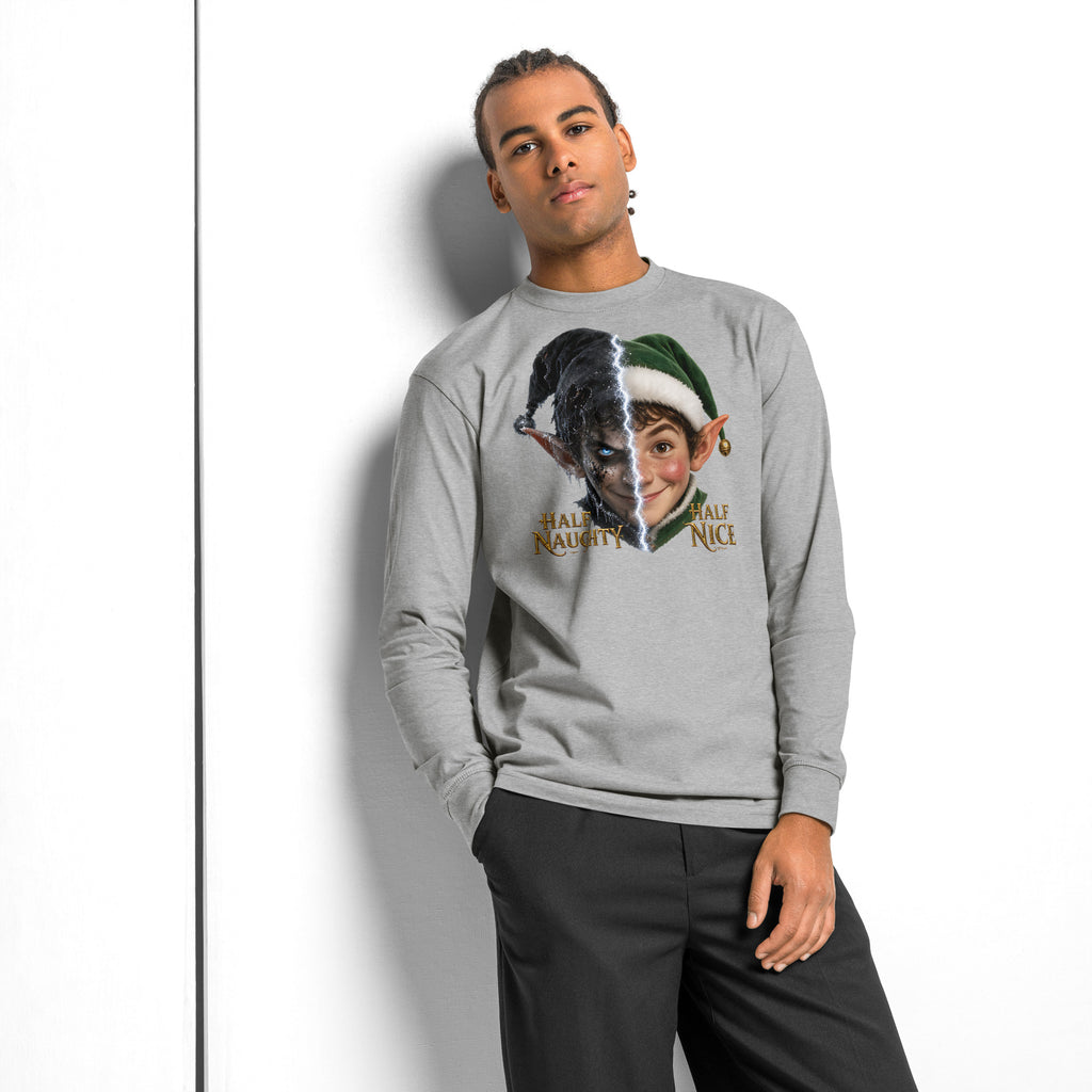 Xmas Elf Twins heavyweight long sleeve t-shirt — Carbon Grey — front