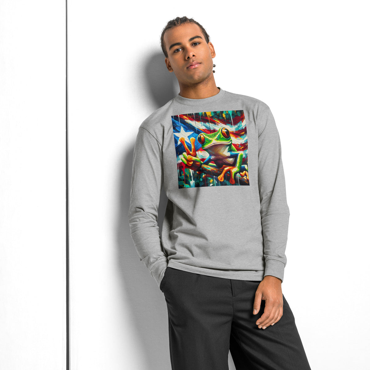 Coqui Frog heavyweight long sleeve t-shirt — Carbon Grey — front