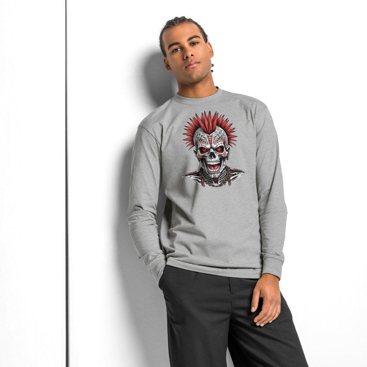 Punk Skeleton heavyweight long sleeve t-shirt — Carbon Grey — front