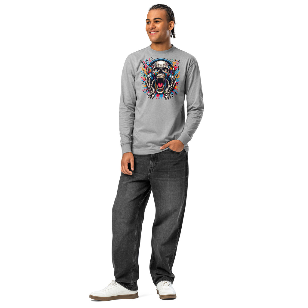 Screaming Skeleton heavyweight long sleeve t-shirt — Carbon Grey — front