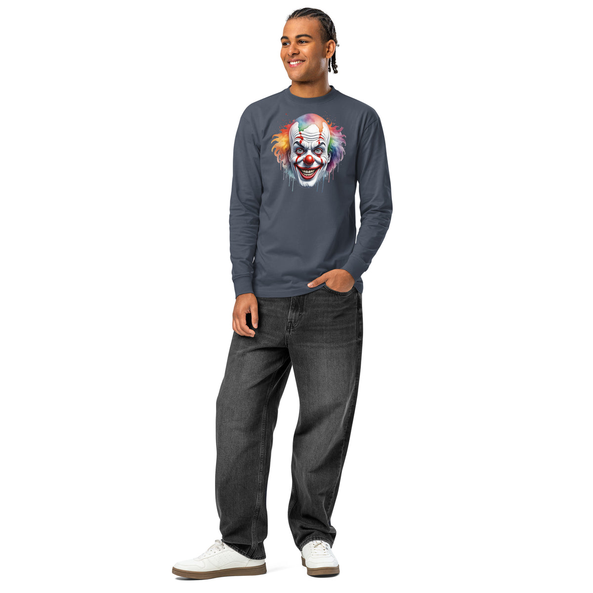 Painted Clown heavyweight long sleeve t-shirt — Harbor Blue — front