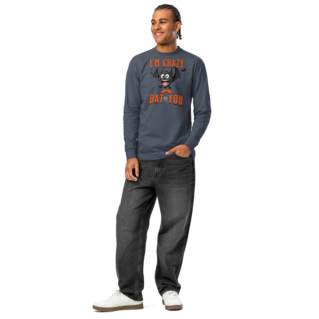 Crazy Bat You heavyweight long sleeve t-shirt — Harbor Blue — front