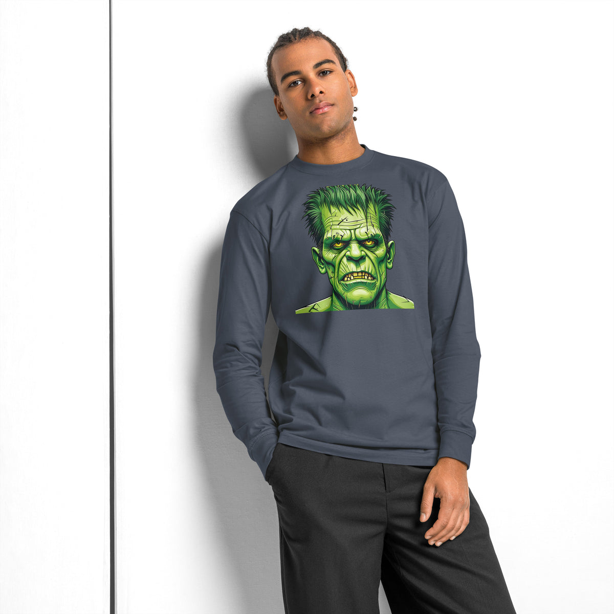Franken Stan heavyweight long sleeve t-shirt — Harbor Blue — front