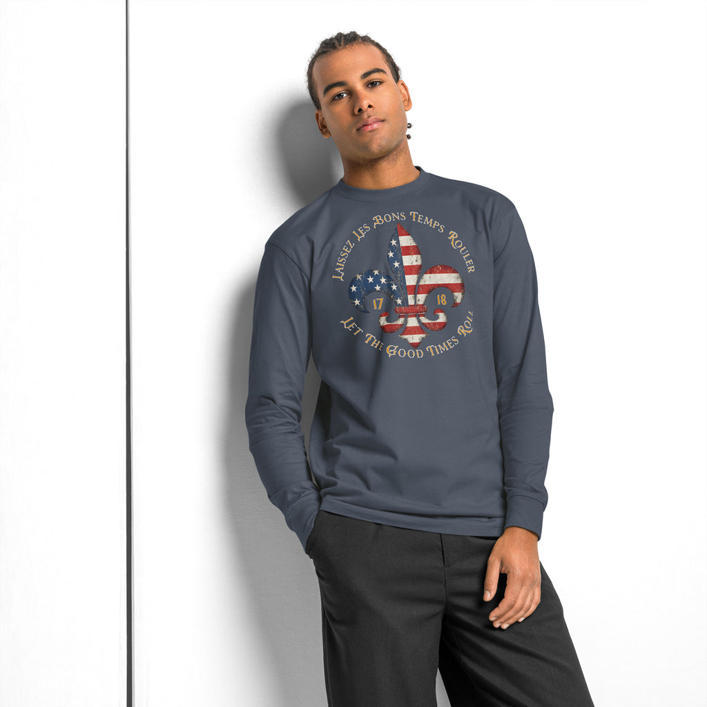 Good Times NOLA heavyweight long sleeve t-shirt — Harbor Blue — front