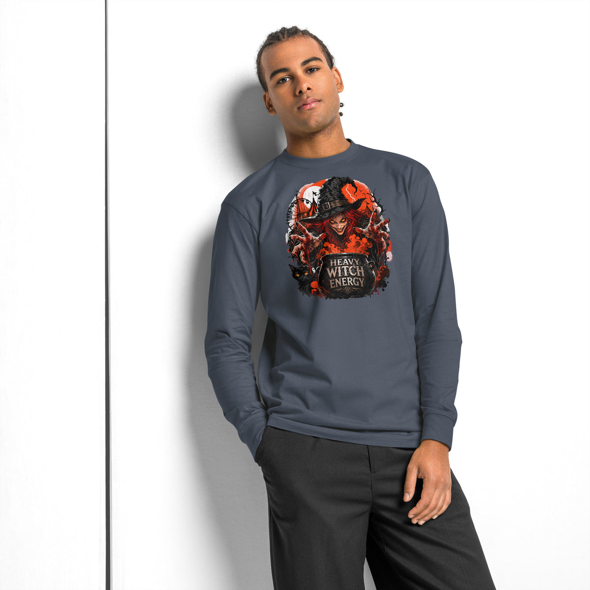 Heavy Witch Energy heavyweight long sleeve t-shirt — Harbor Blue — front