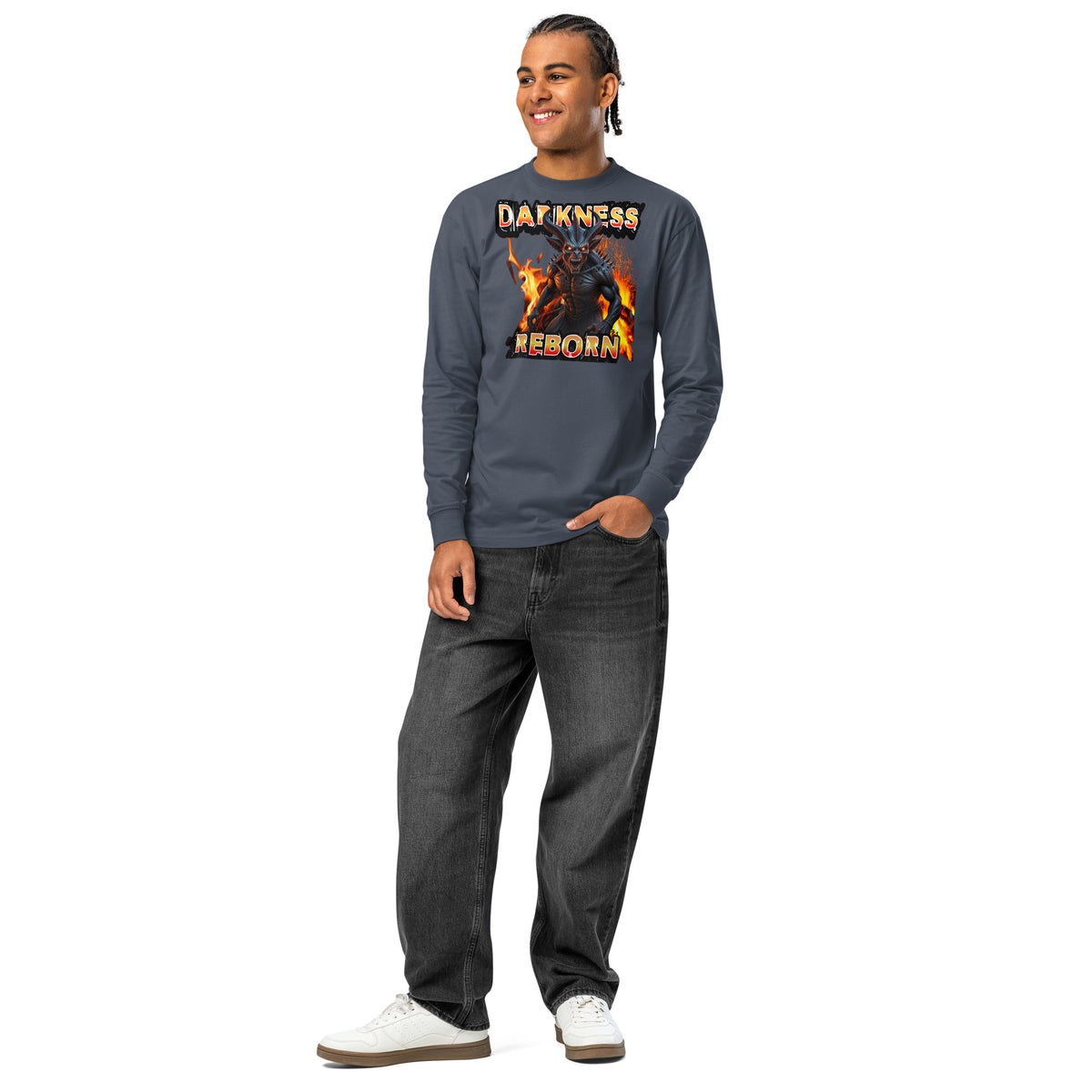 Hellfire Reborn Beast heavyweight long sleeve t-shirt — Harbor Blue — front