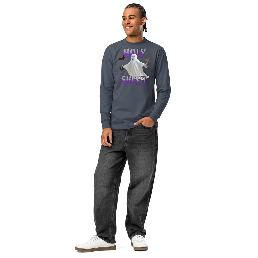Holy Sheet heavyweight long sleeve t-shirt — Harbor Blue — front