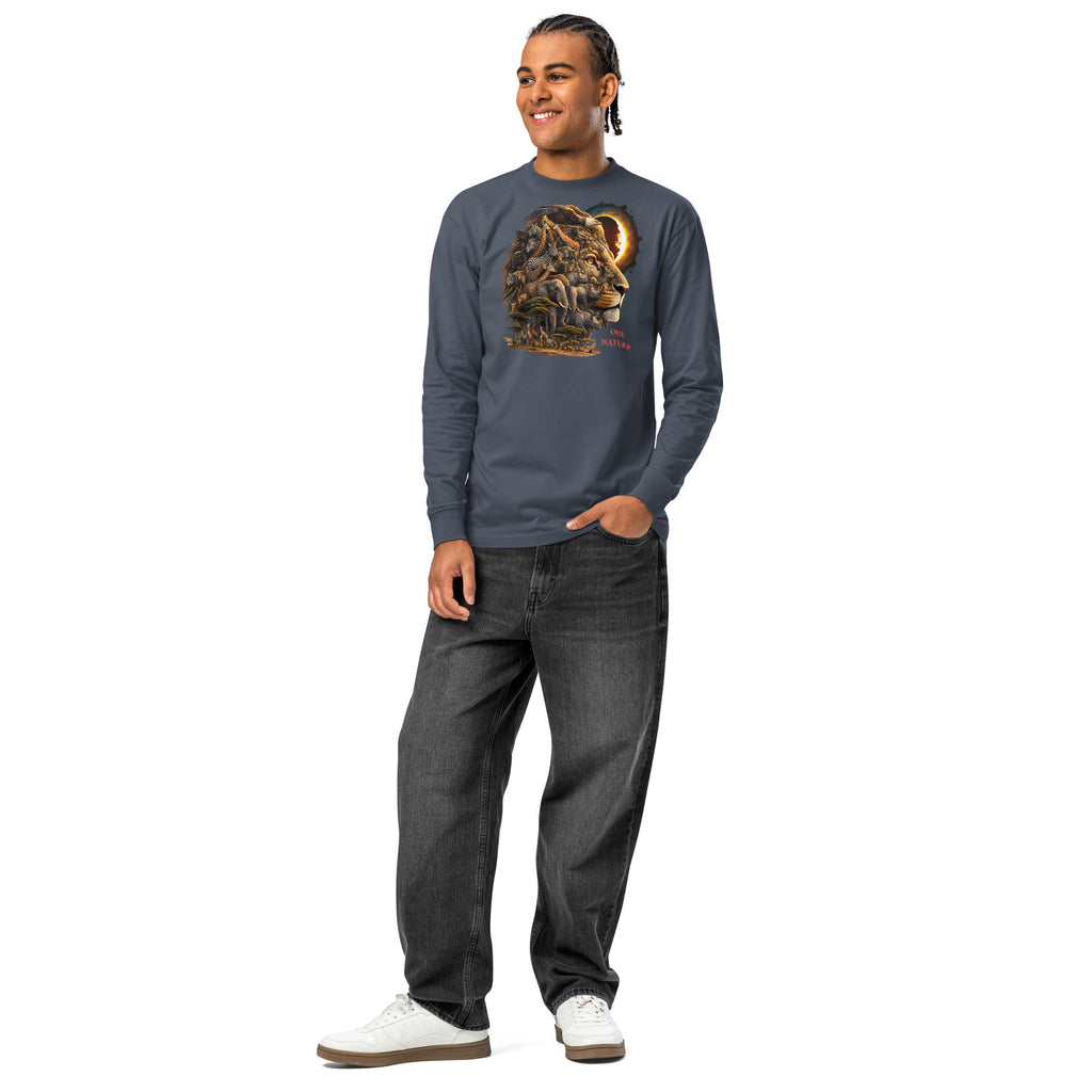Illusions Lion heavyweight long sleeve t-shirt — Harbor Blue — front