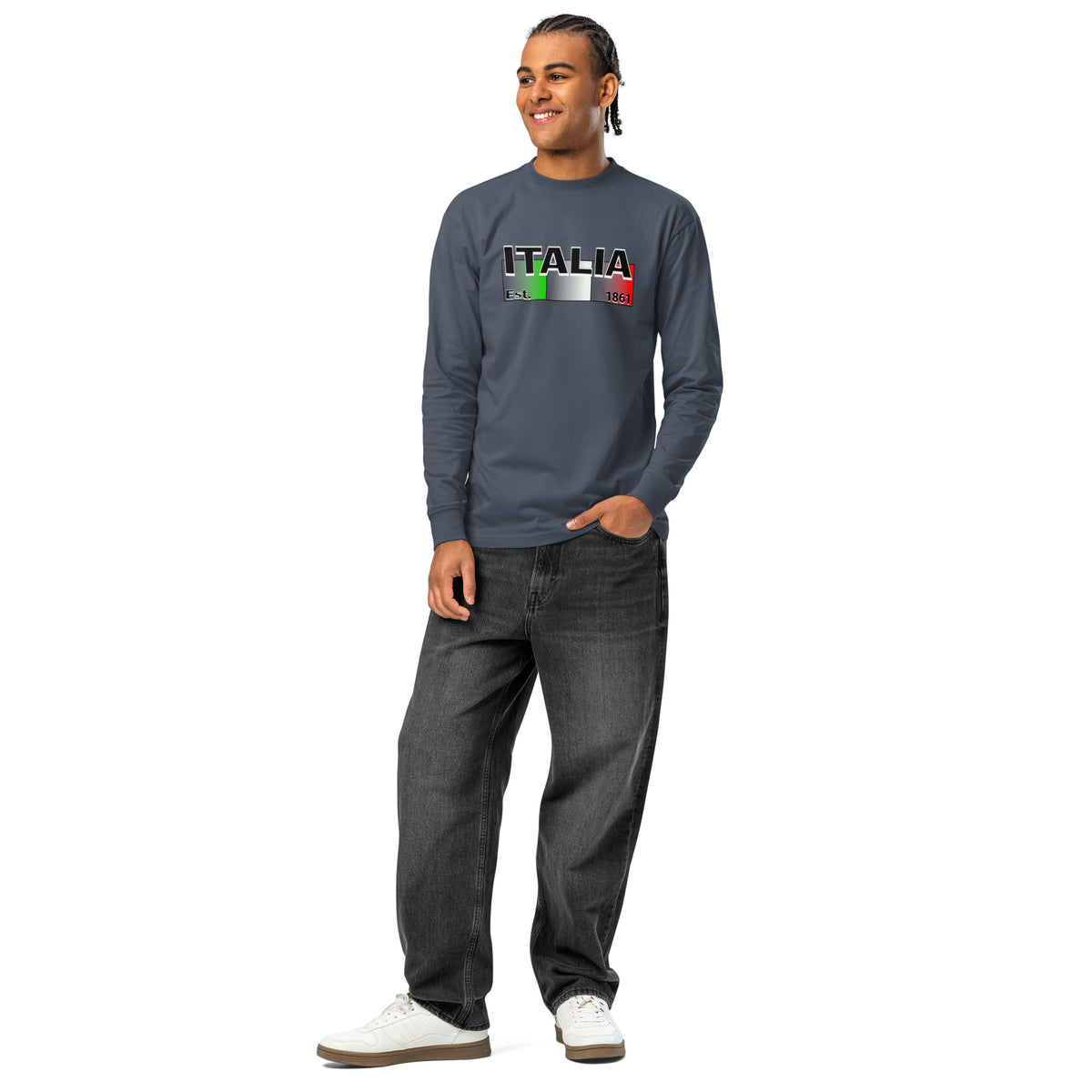 Italy heavyweight long sleeve t-shirt — Harbor Blue — front