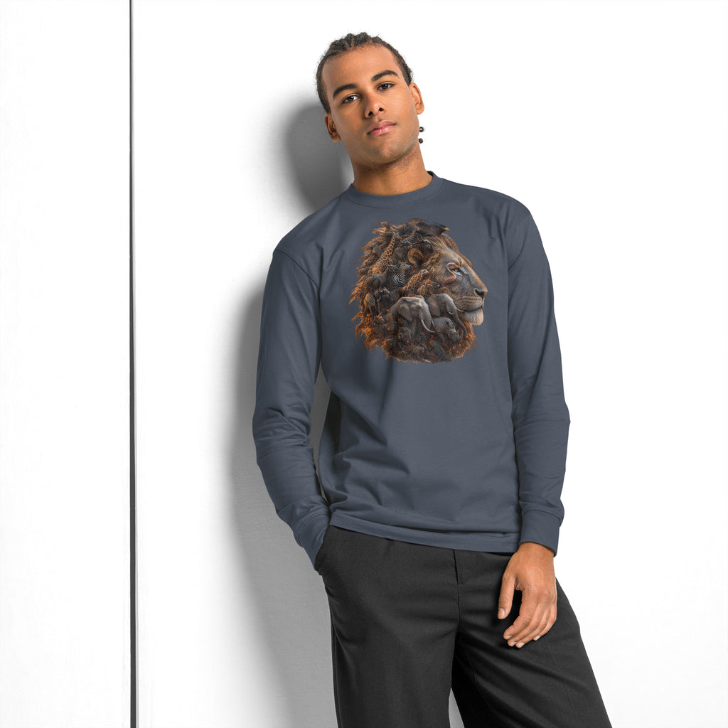 King of the Savanna heavyweight long sleeve t-shirt — Harbor Blue — front