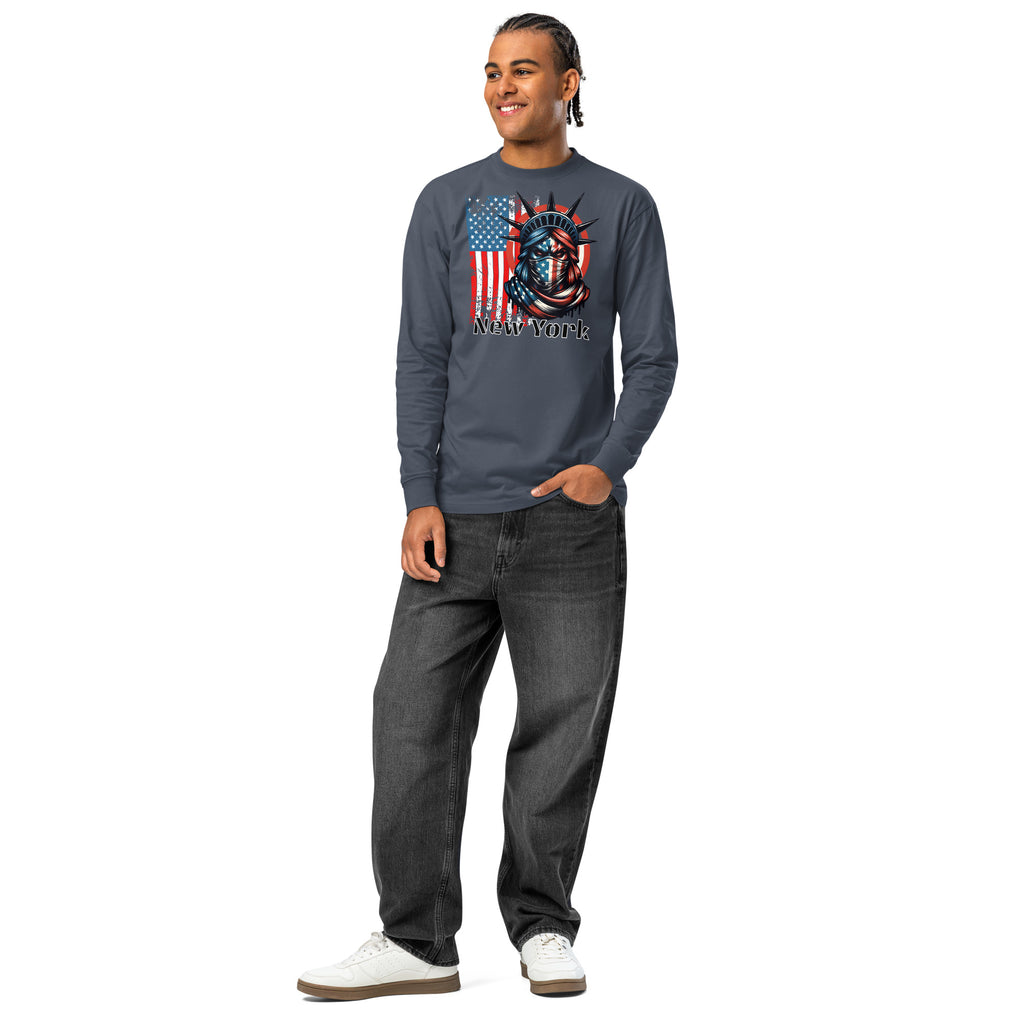 New York City heavyweight long sleeve t-shirt — Harbor Blue — front