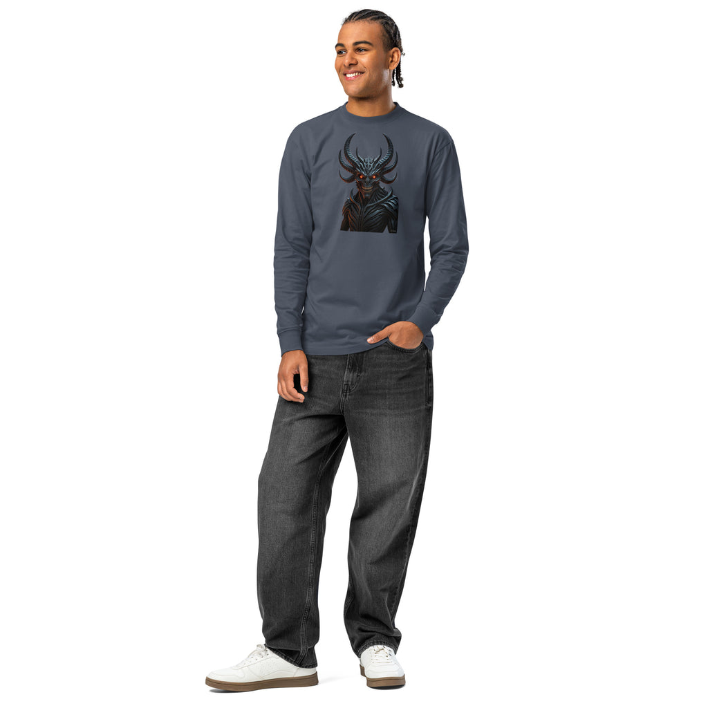 Nightmare King heavyweight long sleeve t-shirt — Harbor Blue — front