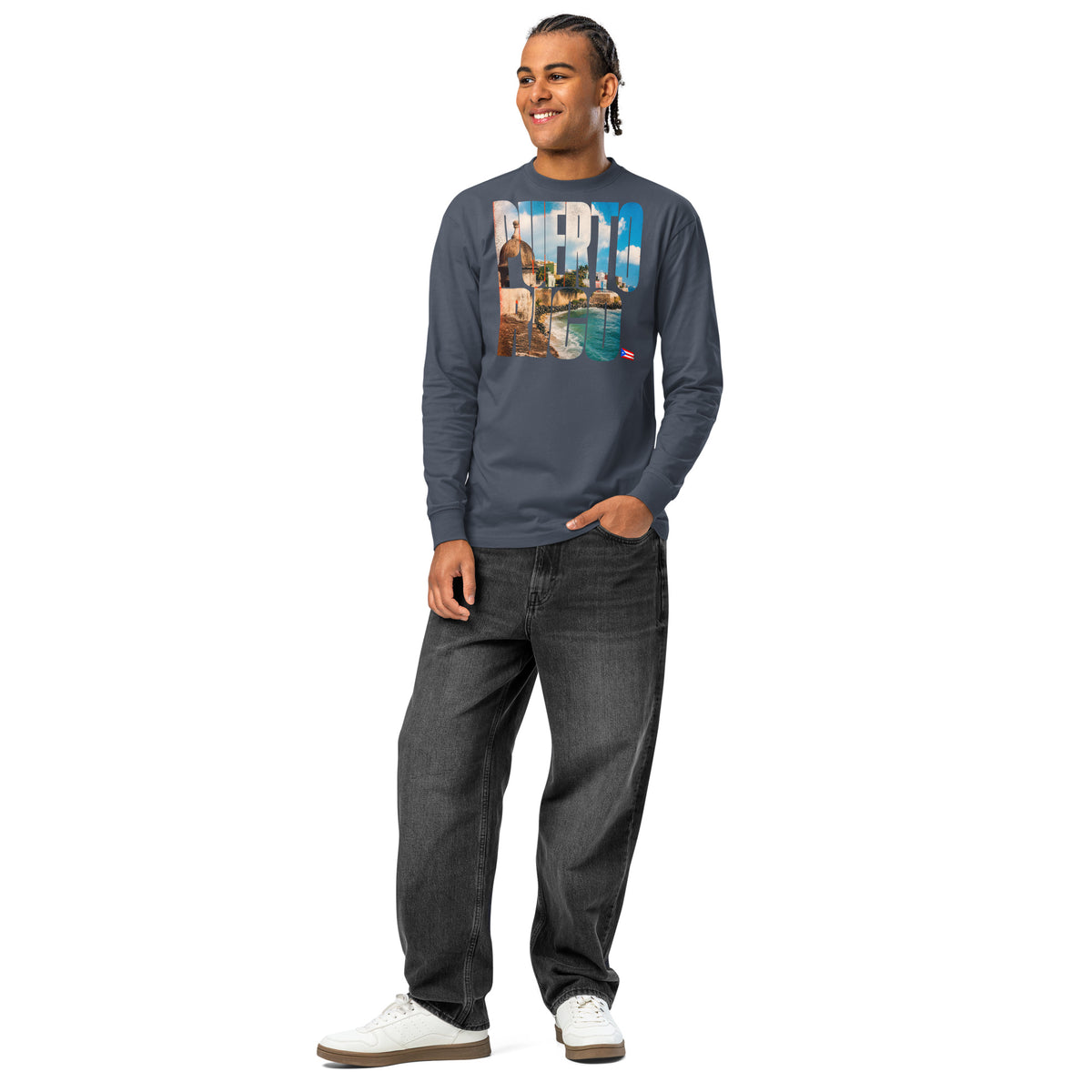 Puerto Rico heavyweight long sleeve t-shirt — Harbor Blue — front
