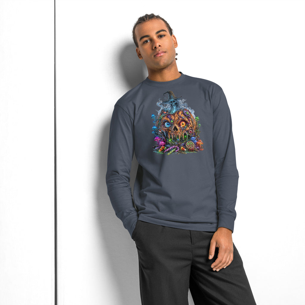 Pumpkin Horror heavyweight long sleeve t-shirt — Harbor Blue — front