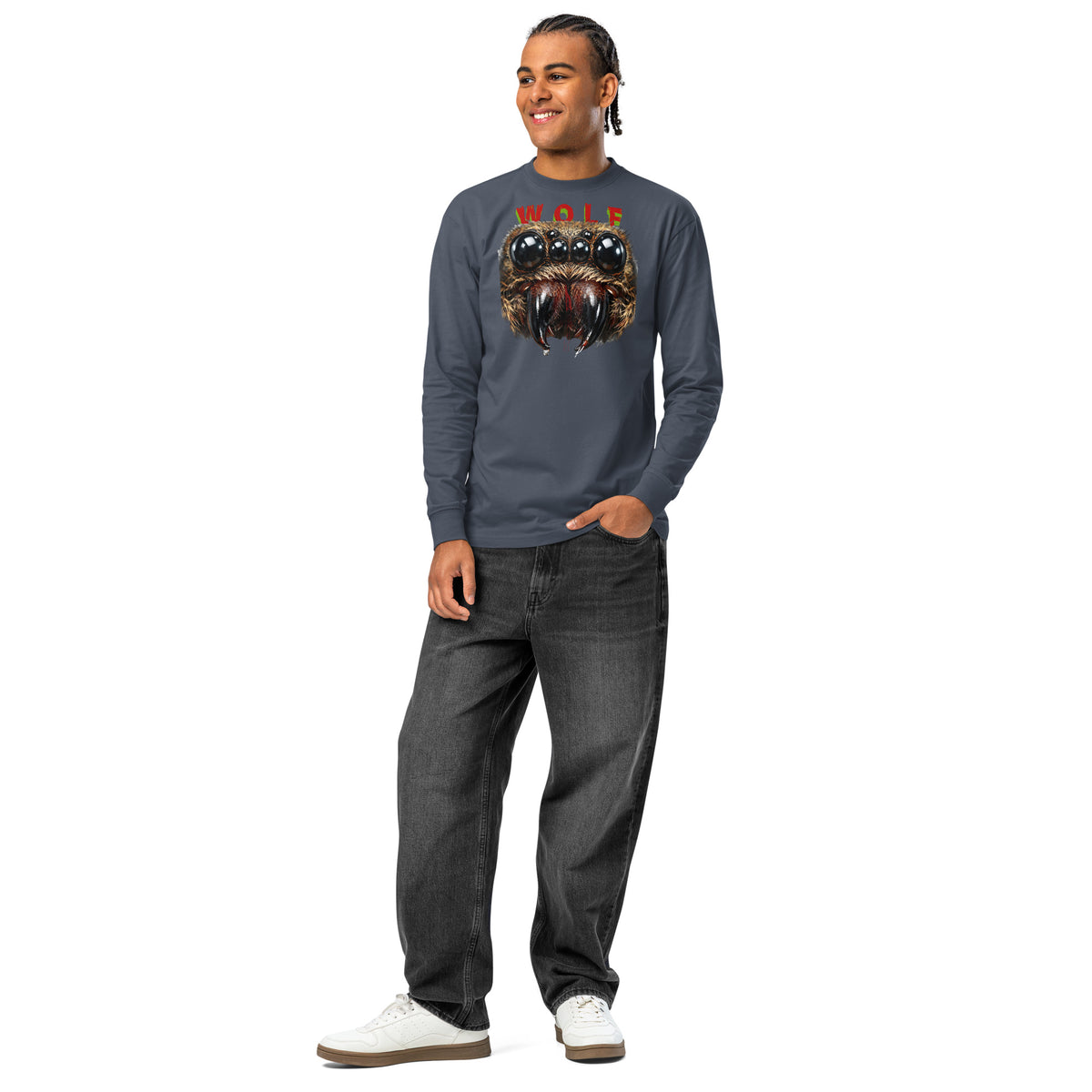 Spider Eyes heavyweight long sleeve t-shirt — Harbor Blue — front
