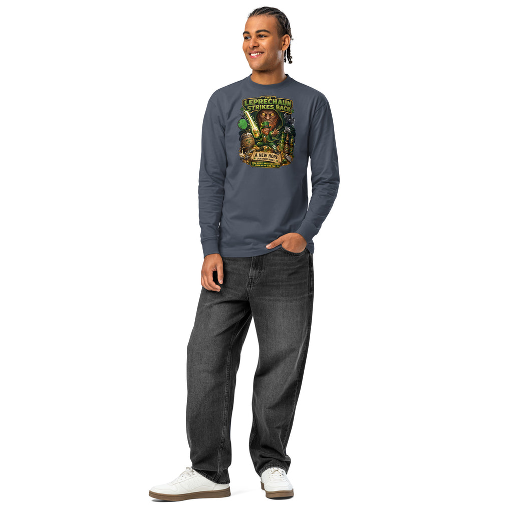 Leprechaun Strikes Back heavyweight long sleeve t-shirt — Harbor Blue — front