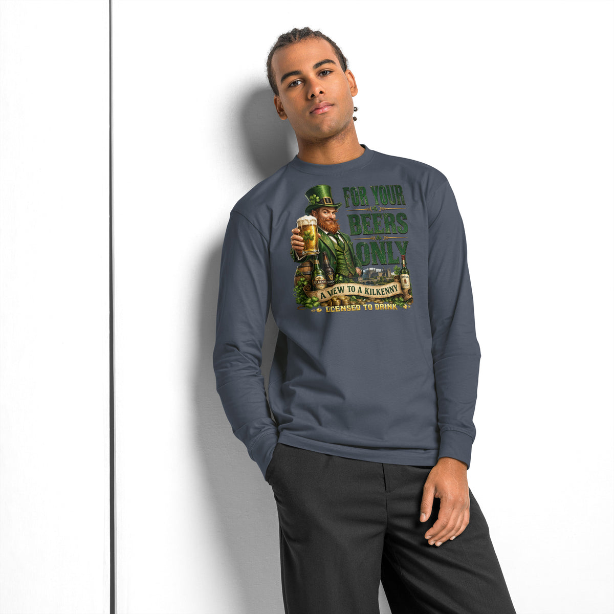 For Your Beers Only heavyweight long sleeve t-shirt — Harbor Blue — front