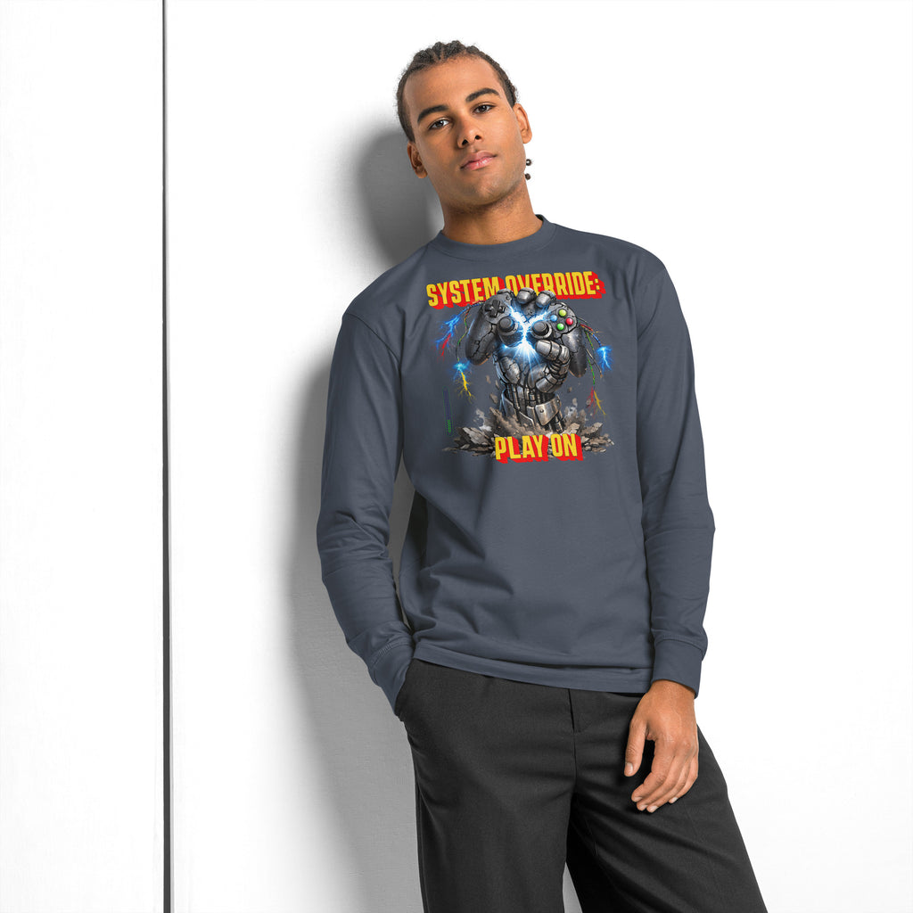 System Override Gamer heavyweight long sleeve t-shirt — Harbor Blue — front
